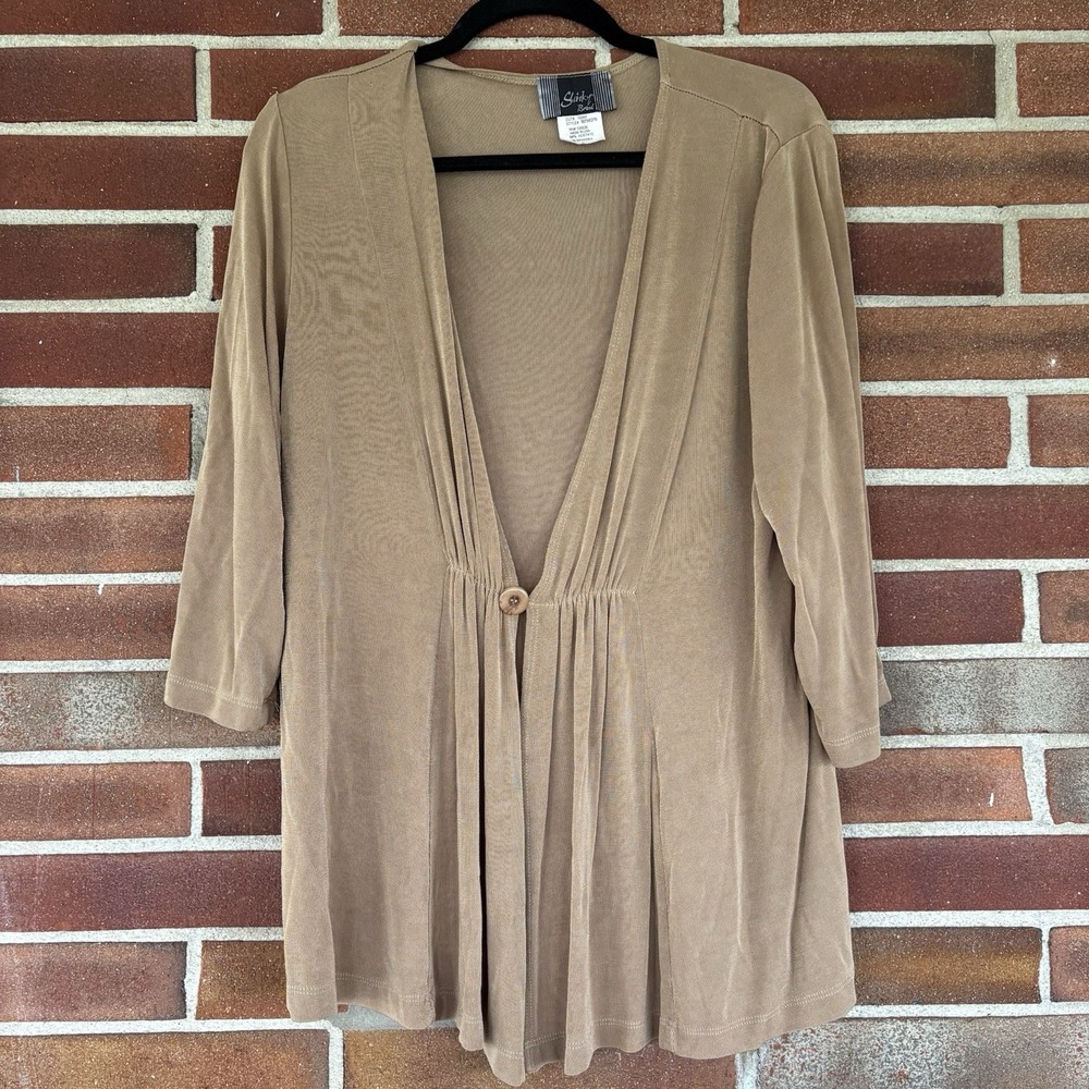 Slinky Brand Light Brown Cardigan Shrug Travel Acetate Women's Sz L A2154